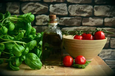 Basil next to bottle