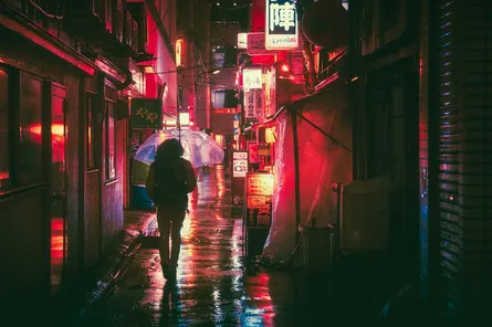 Rainy night city alley