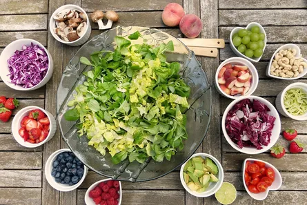 Salad ingredients on table