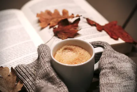 Book, cup of coffee