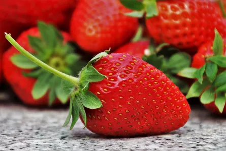 Strawberry bunch on left