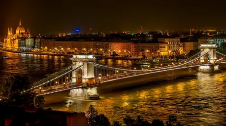 Bridge over river at night