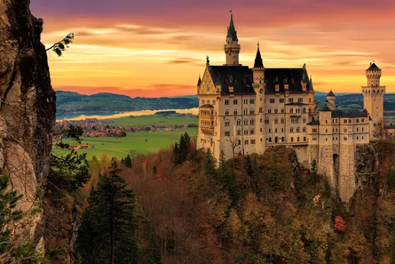 Majestic castle in the distance, golden hour lighting