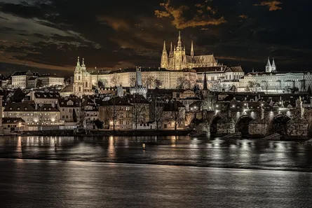 Nighttime skyline of prague