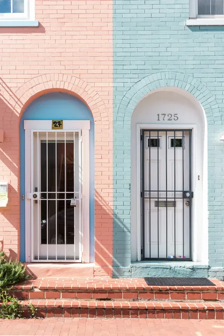 Pink and blue houses