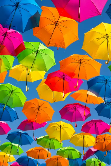 Colorful umbrellas in the sky