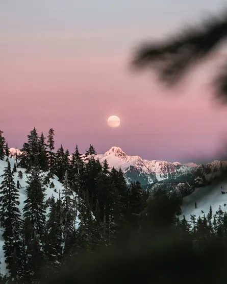 Pink sky moon mountains