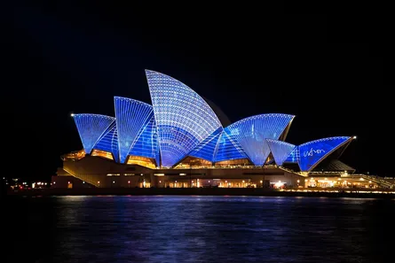 Sydney opera house lit up