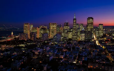 City skyline at dusk