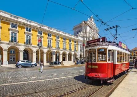 Red trolley on tracks