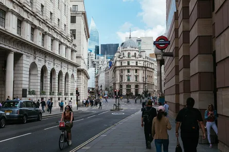 City street, pedestrians walking