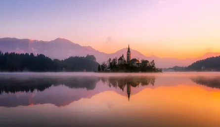 Serene lake sunset