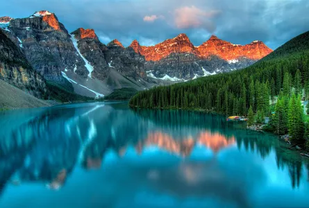 Sunset over mountain lake