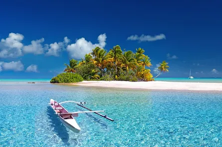 Clear blue water with boat