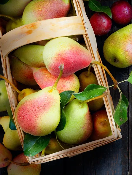 Peach basket on table