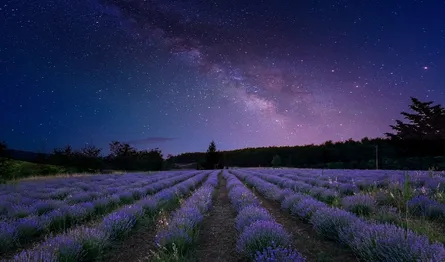 Field of lavender at night