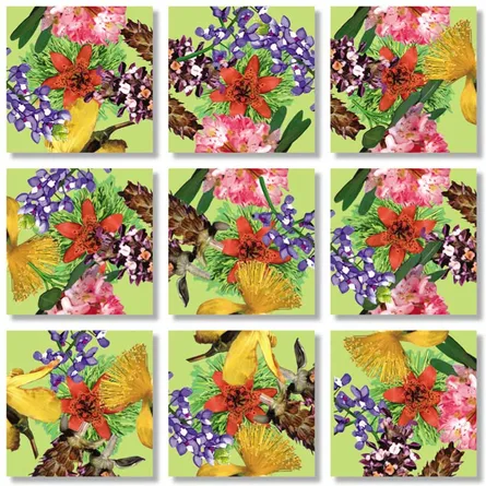 Vibrant floral collage arrangement