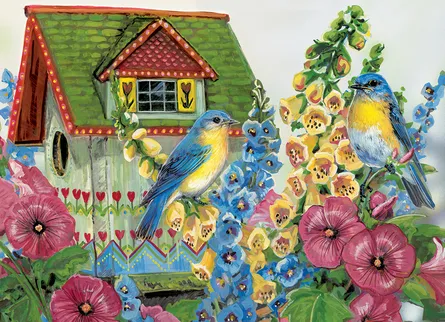 Colorful house with birds