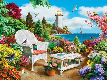 Vibrant coastal garden scene