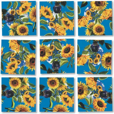 Vibrant sunflowers on blue