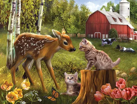 Farm scene with deer