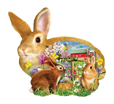 Easter bunny surrounded by spring scene